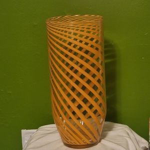 Tall mid century orange spiral Murano Style glass vase